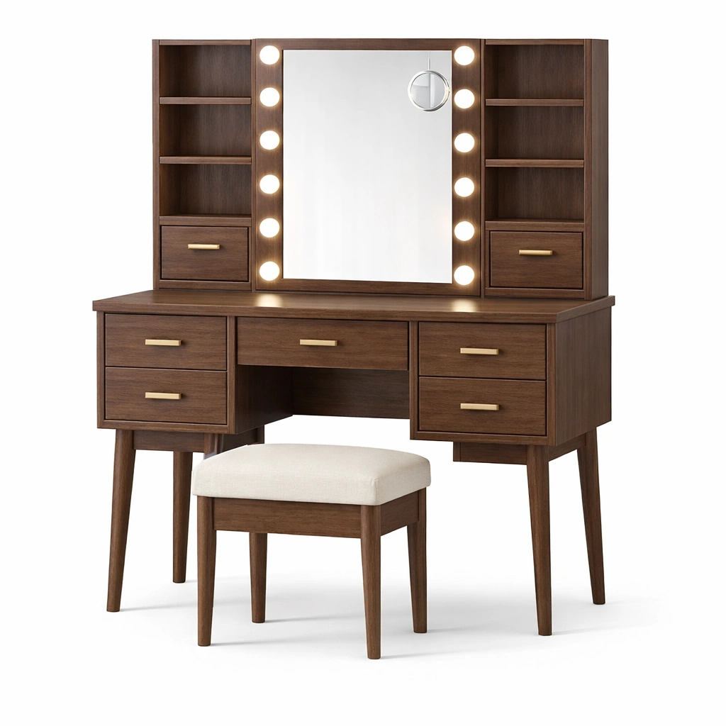 tocador vintage con espejo y luces-dwellirae